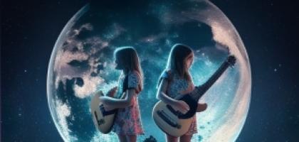 Kate and Brielle Playing Guitar on the Moon